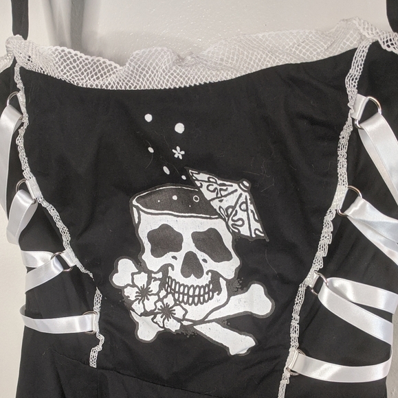 Lucky 13 Tiki Skull Halter Dress Stripes  L - Picture 2 of 10